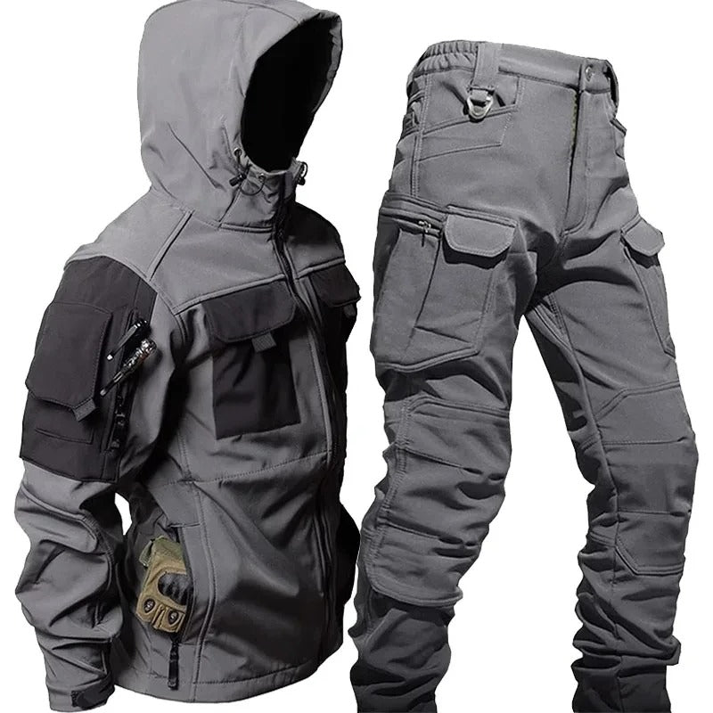 Men's Hooded Cargo Jacket & Pants 2-Piece Outdoor Utility Set with Multi-Pocket Storage for Hiking and Everyday Wear | Thomler