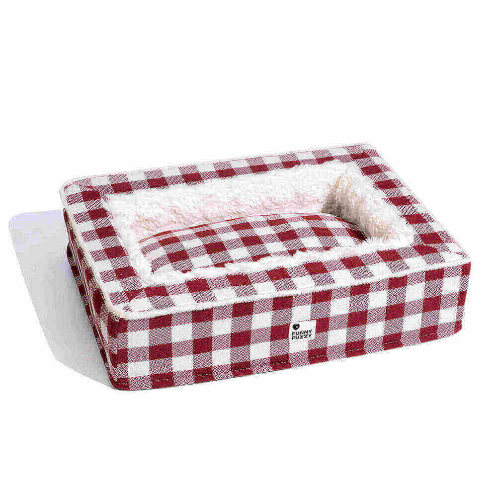Plaid Raised-Edge Dog Bed with Memory Foam Bolster Support for Calming Sleep | Small to Extra Large Sizes | Classic Checkered Pattern Pet | Thomler