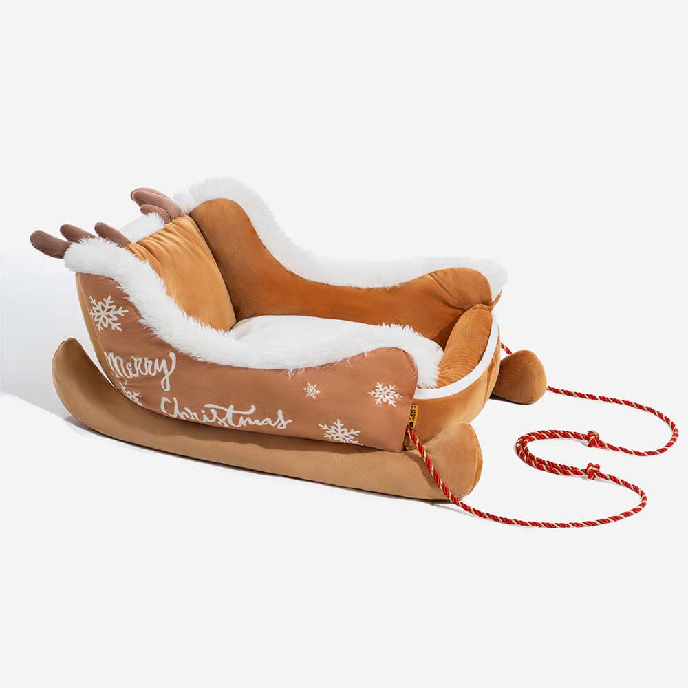 Holiday Sleigh Dog Bed with Plush Velvet Lining for Small to Large Dogs Winter Pet Lounger Christmas Decor | Thomler