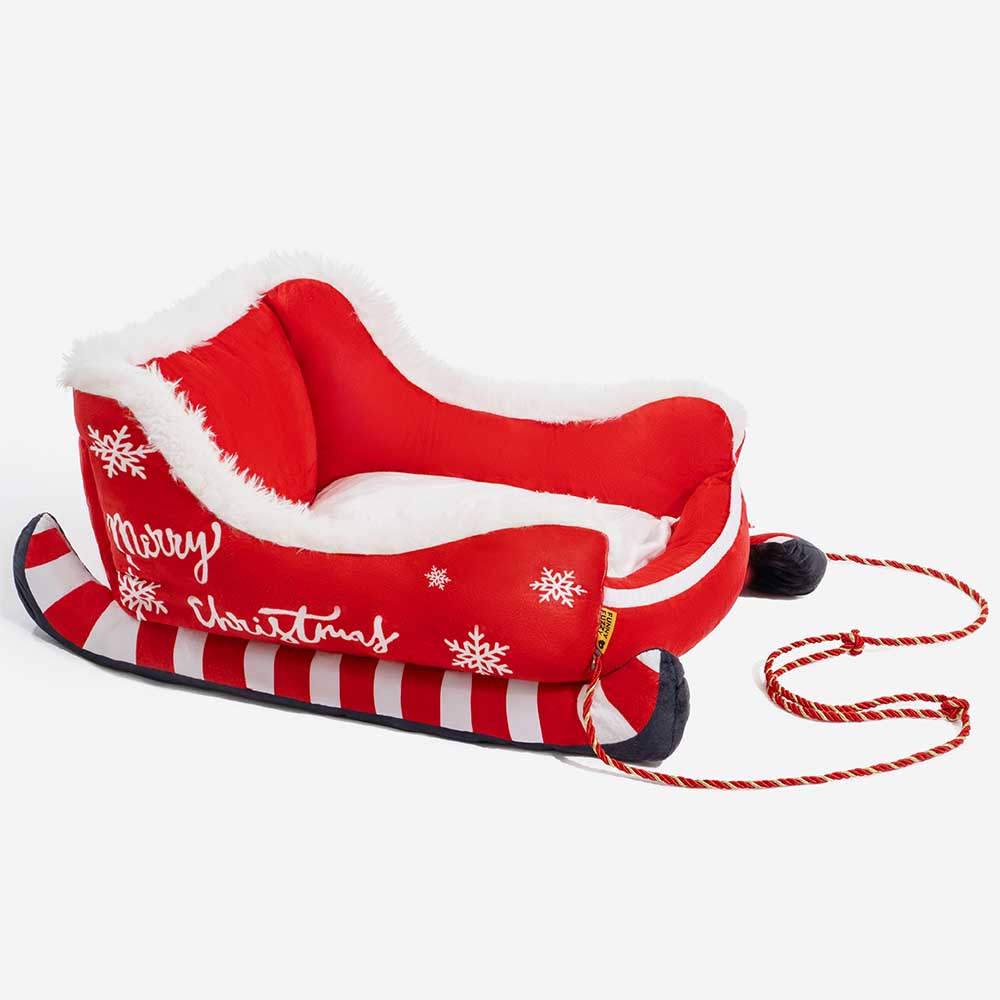 Holiday Sleigh Dog Bed with Plush Velvet Lining for Small to Large Dogs Winter Pet Lounger Christmas Decor | Thomler