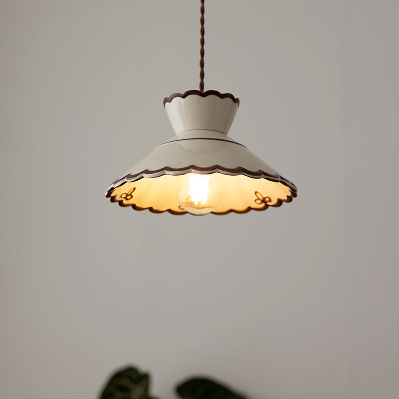 Pendant Light Ceramic 9.6 in Cream Vintage Dining Room Kitchen Island Hanging Ceiling Lamp | Thomler