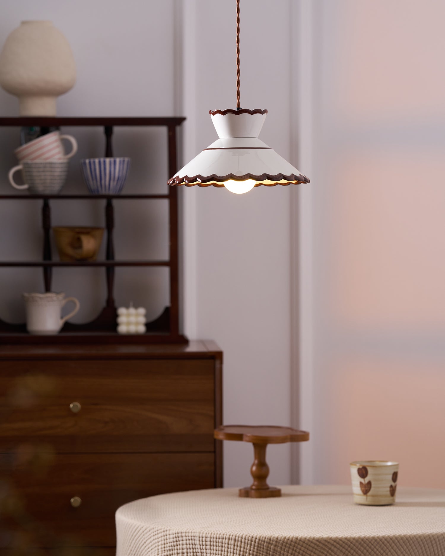 Pendant Light Ceramic 9.6 in Cream Vintage Dining Room Kitchen Island Hanging Ceiling Lamp | Thomler