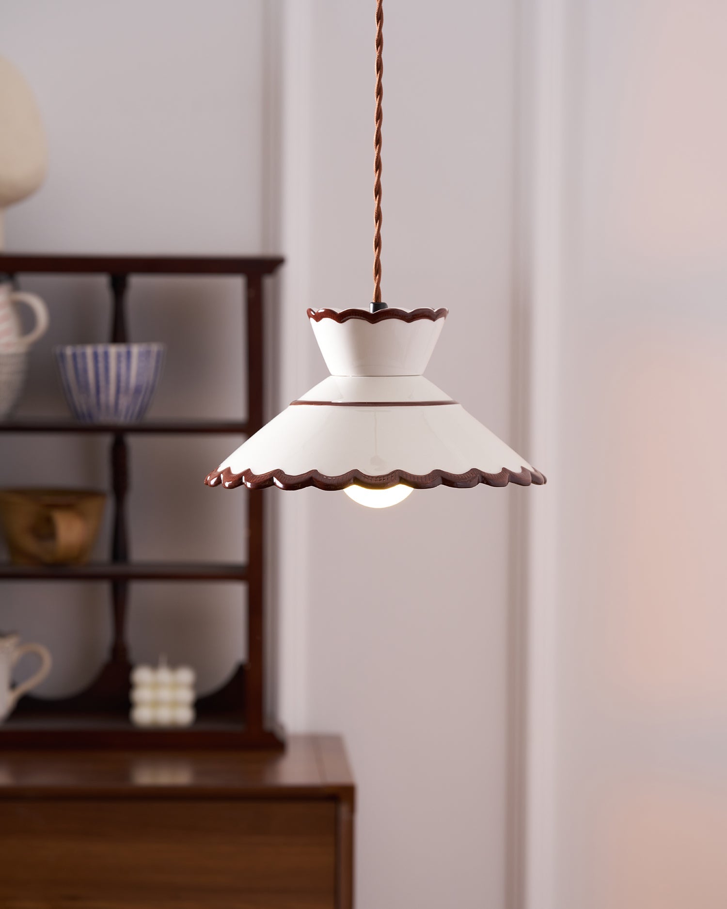 Pendant Light Ceramic 9.6 in Cream Vintage Dining Room Kitchen Island Hanging Ceiling Lamp | Thomler