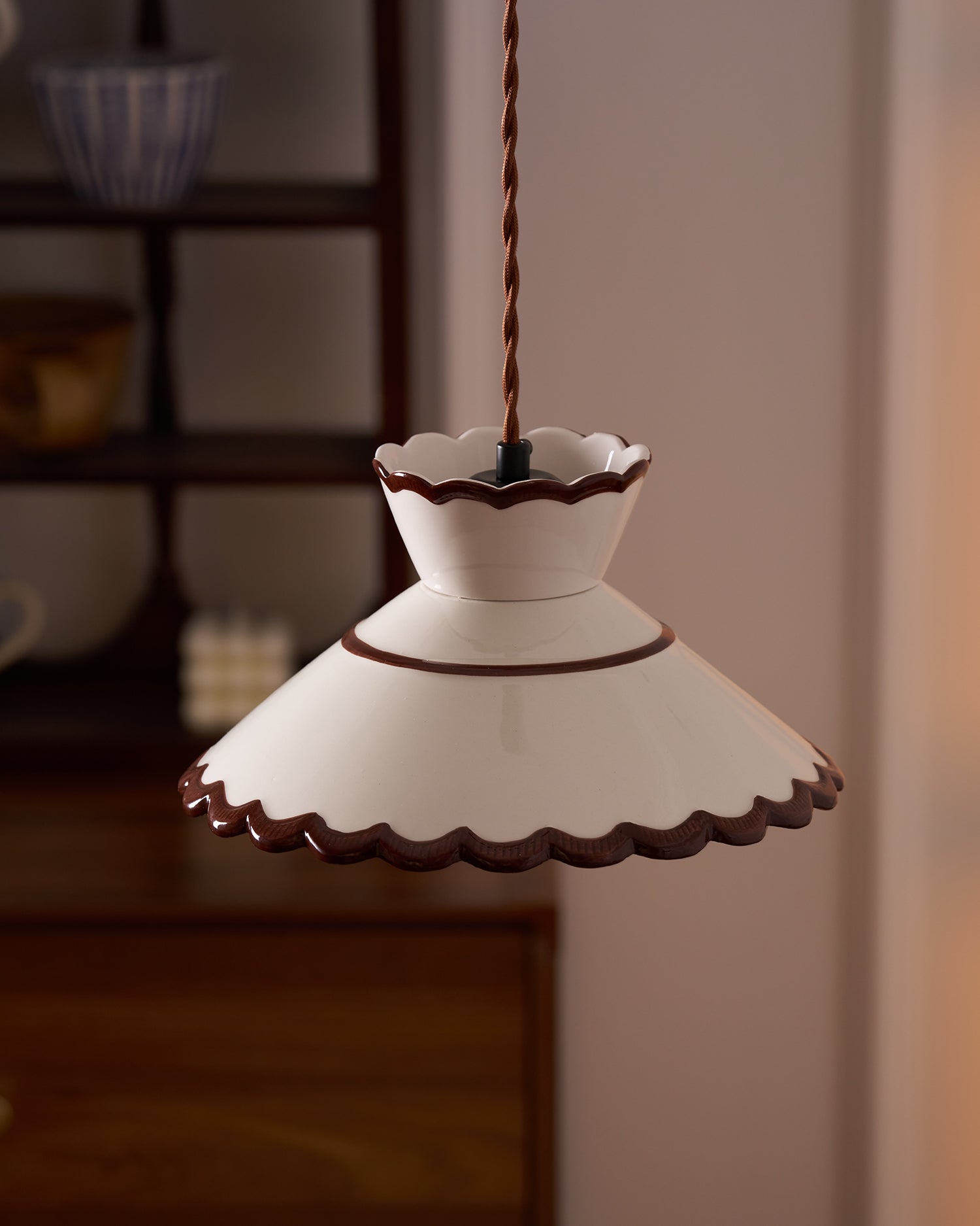 Pendant Light Ceramic 9.6 in Cream Vintage Dining Room Kitchen Island Hanging Ceiling Lamp | Thomler