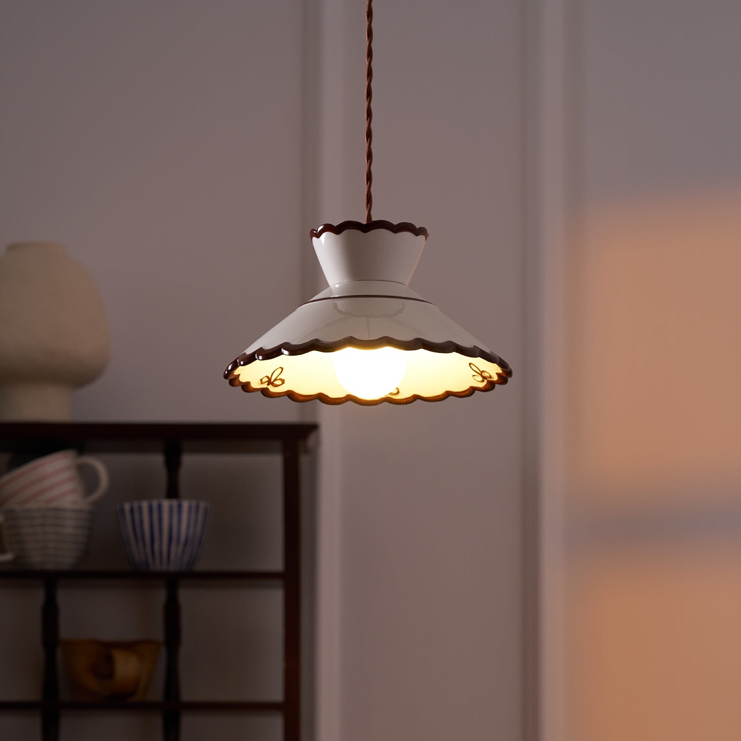 Pendant Light Ceramic 9.6 in Cream Vintage Dining Room Kitchen Island Hanging Ceiling Lamp | Thomler