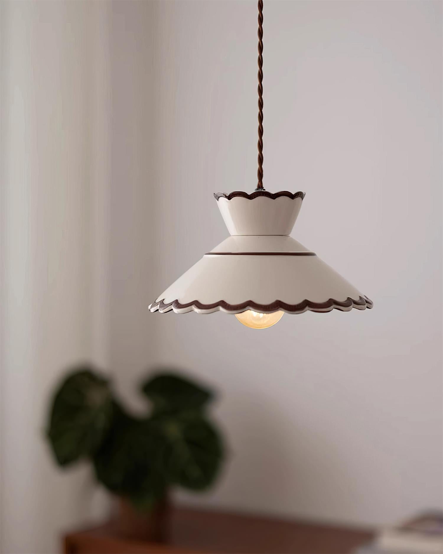 Pendant Light Ceramic 9.6 in Cream Vintage Dining Room Kitchen Island Hanging Ceiling Lamp | Thomler