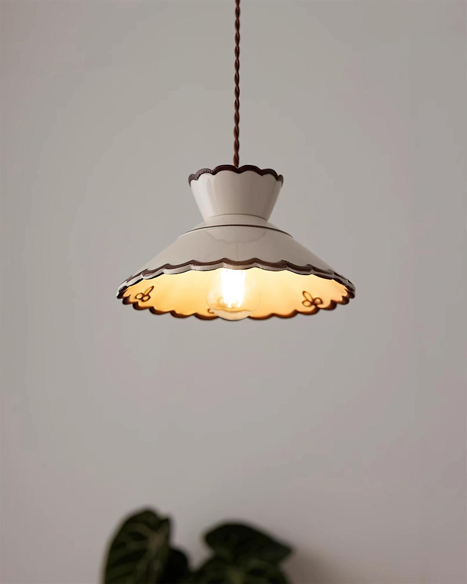 Pendant Light Ceramic 9.6 in Cream Vintage Dining Room Kitchen Island Hanging Ceiling Lamp | Thomler