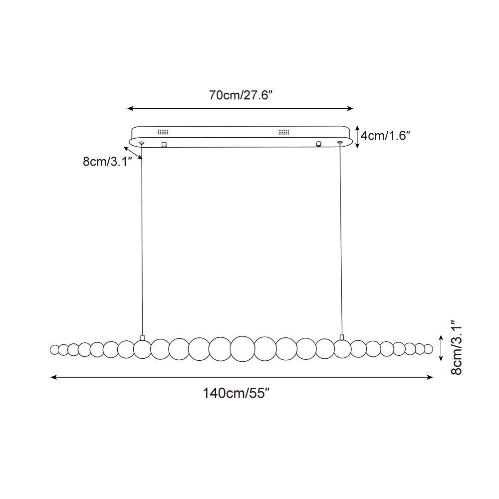 Chandelier Metal Acrylic Linear 46.4 in Warm White Indoor Dining Room Modern Pendant Light | Thomler