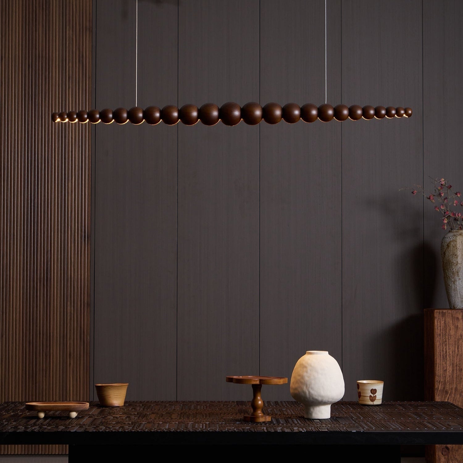 Pendant Light Wood Metal LED Warm White Adjustable Dining Table Kitchen Island Linear Hanging Ceiling Lamp Scandinavian Modern | Thomler