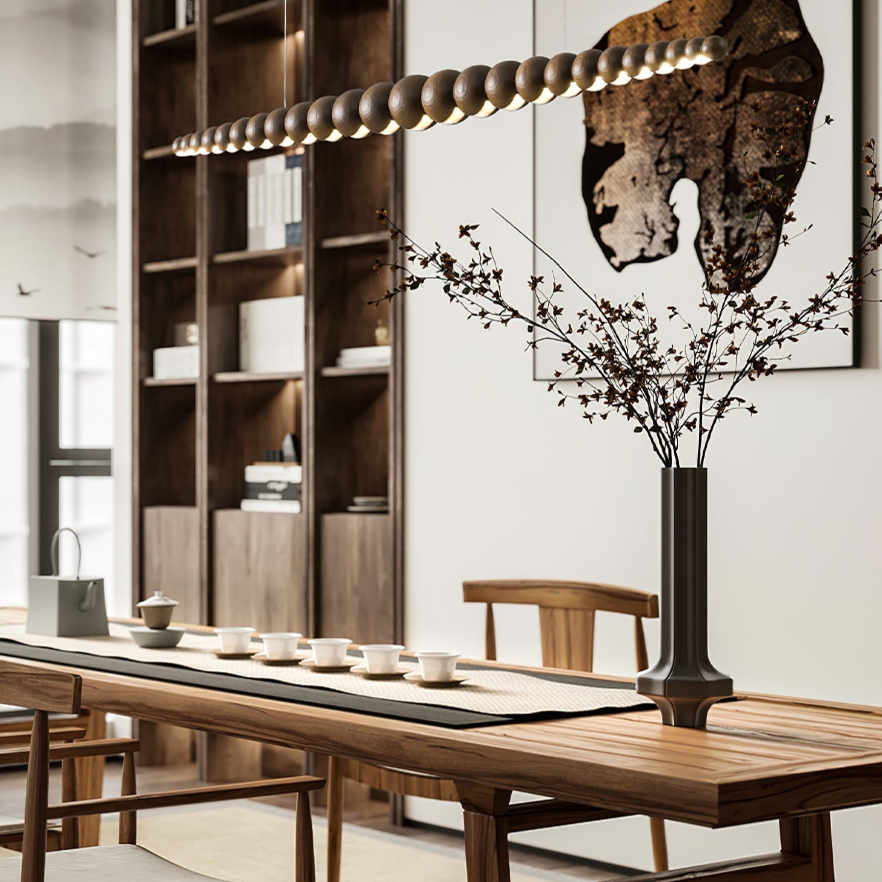 Pendant Light Wood Metal LED Warm White Adjustable Dining Table Kitchen Island Linear Hanging Ceiling Lamp Scandinavian Modern | Thomler
