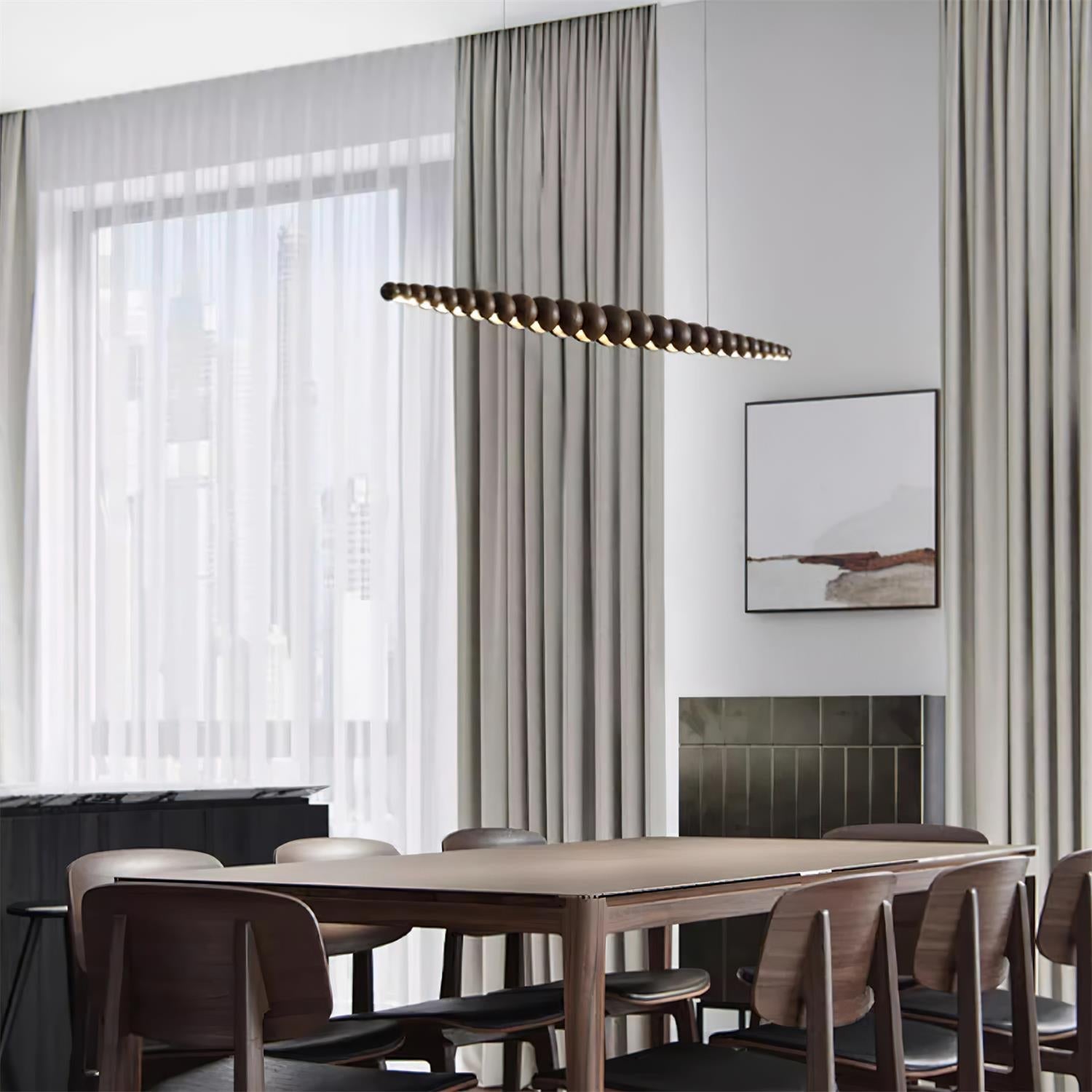 Pendant Light Wood Metal LED Warm White Adjustable Dining Table Kitchen Island Linear Hanging Ceiling Lamp Scandinavian Modern | Thomler