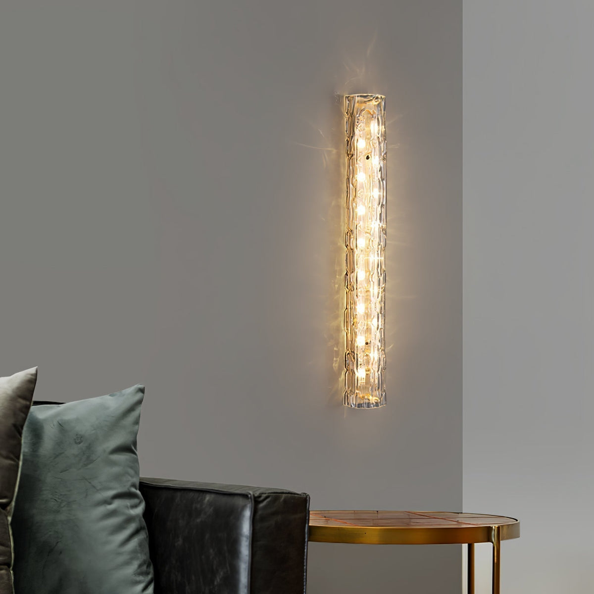 Contemporary Gold Brass & Glass Cylinder Wall Light for Indoor Living Spaces | Thomler
