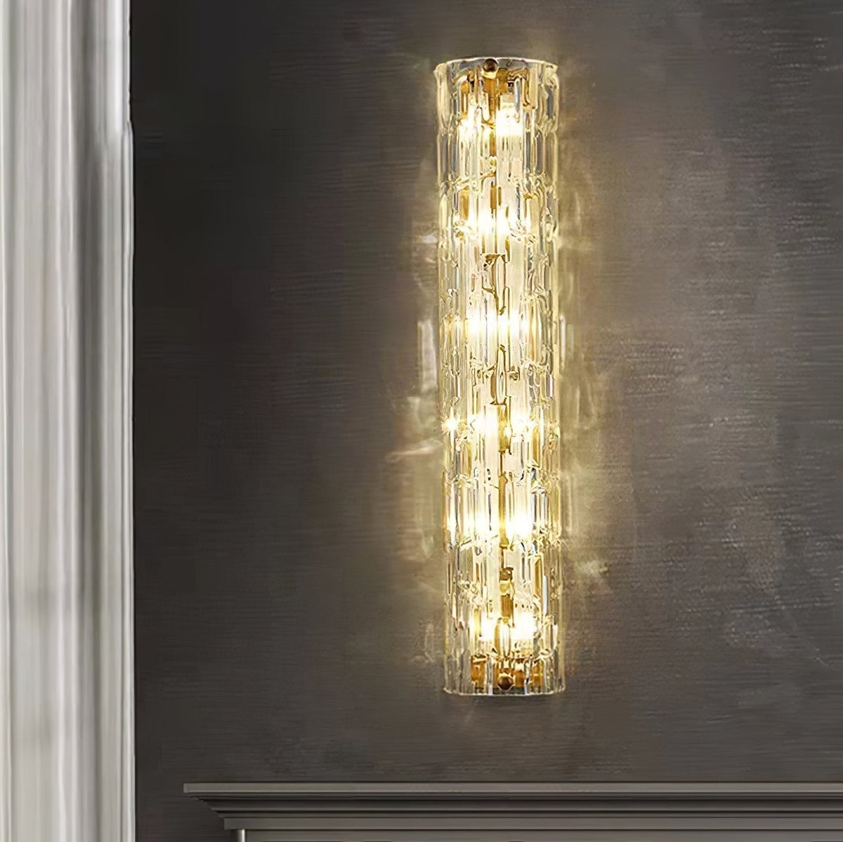Contemporary Gold Brass & Glass Cylinder Wall Light for Indoor Living Spaces | Thomler