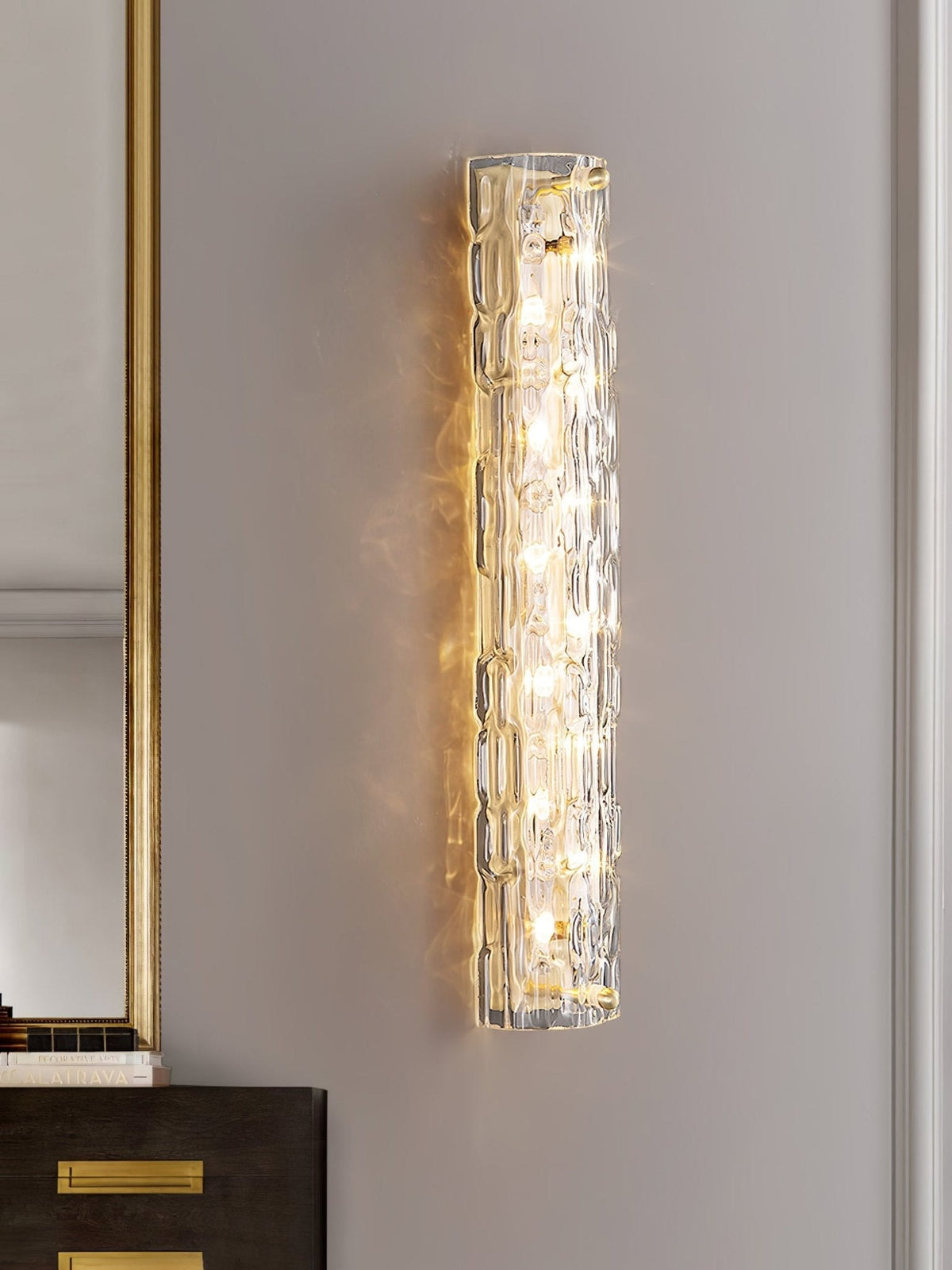 Contemporary Gold Brass & Glass Cylinder Wall Light for Indoor Living Spaces | Thomler