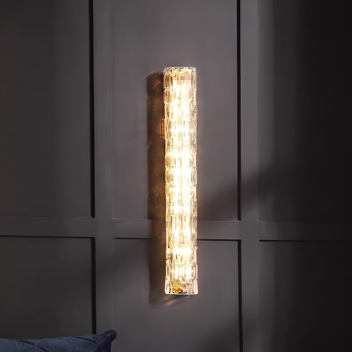 Contemporary Gold Brass & Glass Cylinder Wall Light for Indoor Living Spaces | Thomler