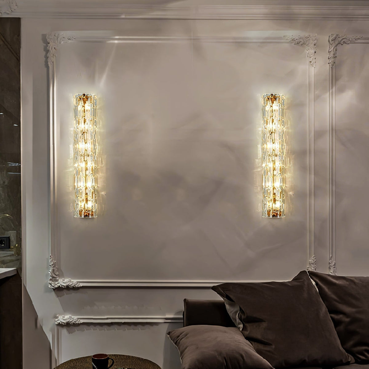 Contemporary Gold Brass & Glass Cylinder Wall Light for Indoor Living Spaces | Thomler