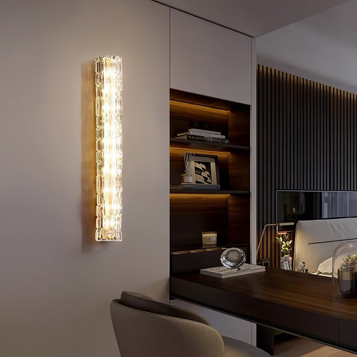 Contemporary Gold Brass & Glass Cylinder Wall Light for Indoor Living Spaces | Thomler