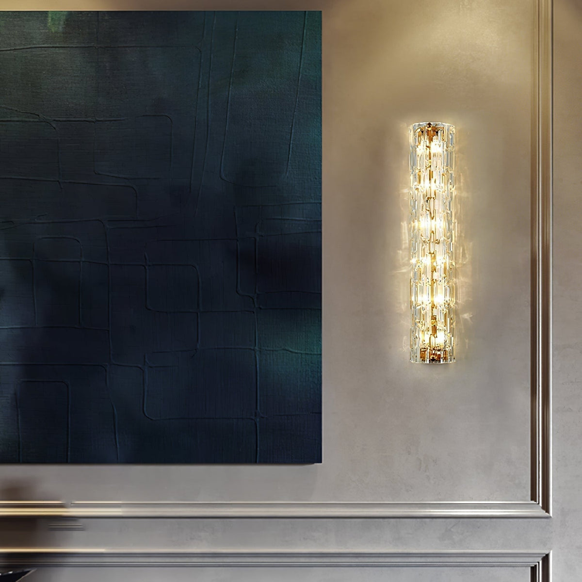 Contemporary Gold Brass & Glass Cylinder Wall Light for Indoor Living Spaces | Thomler