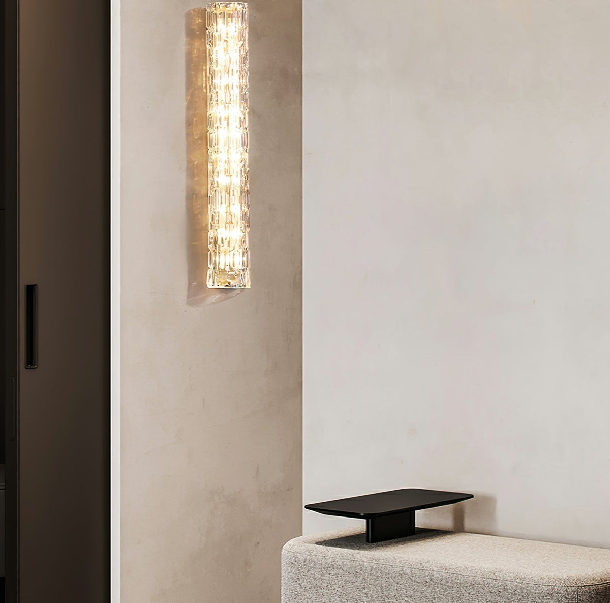 Contemporary Gold Brass & Glass Cylinder Wall Light for Indoor Living Spaces | Thomler