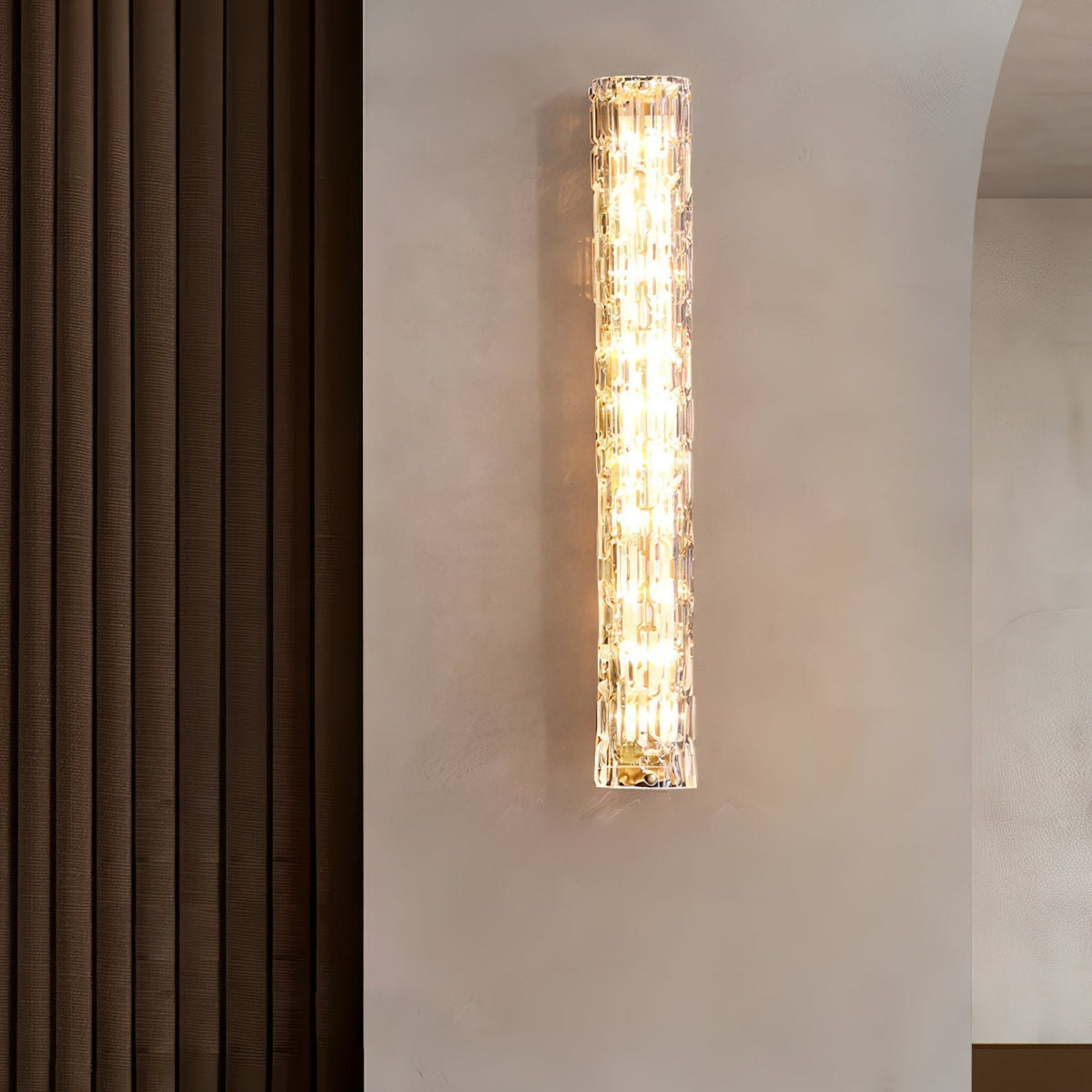 Contemporary Gold Brass & Glass Cylinder Wall Light for Indoor Living Spaces | Thomler