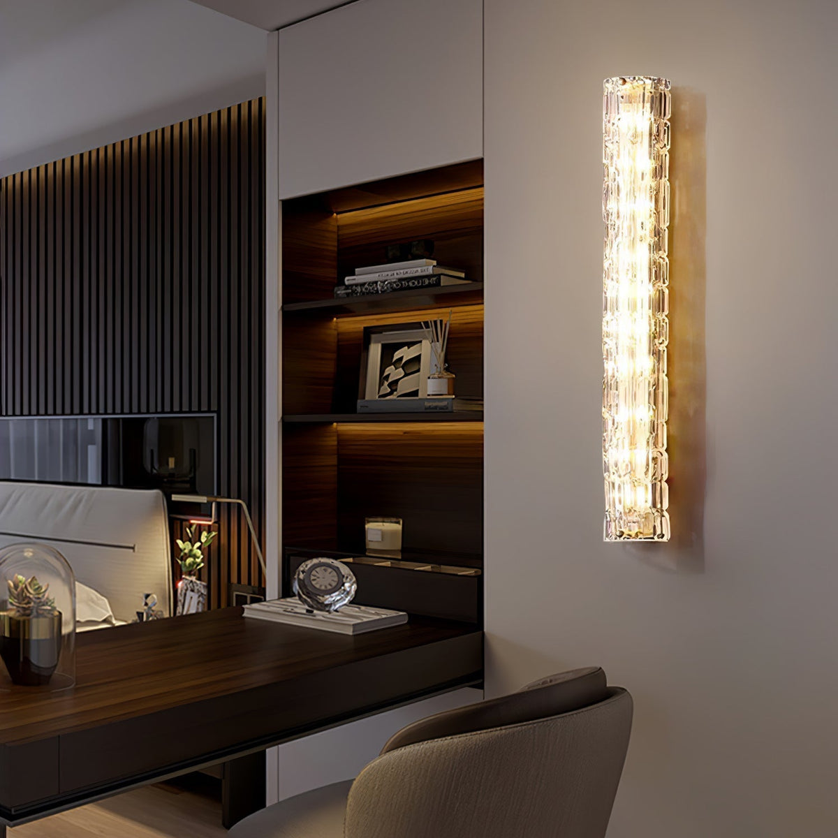 Contemporary Gold Brass & Glass Cylinder Wall Light for Indoor Living Spaces | Thomler