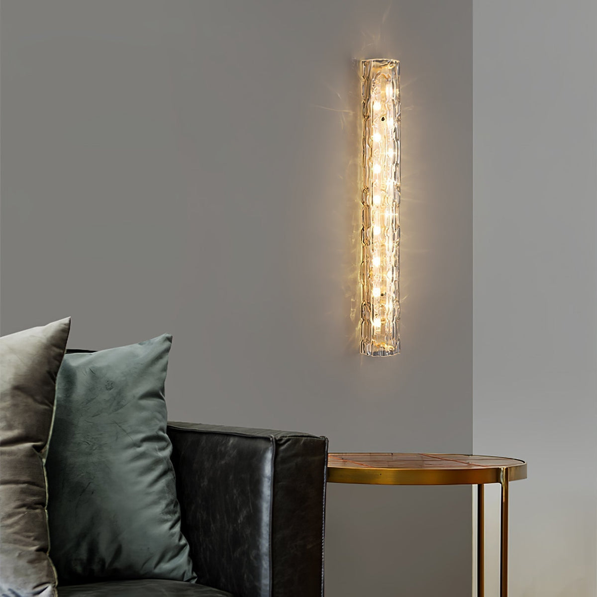 Contemporary Gold Brass & Glass Cylinder Wall Light for Indoor Living Spaces | Thomler