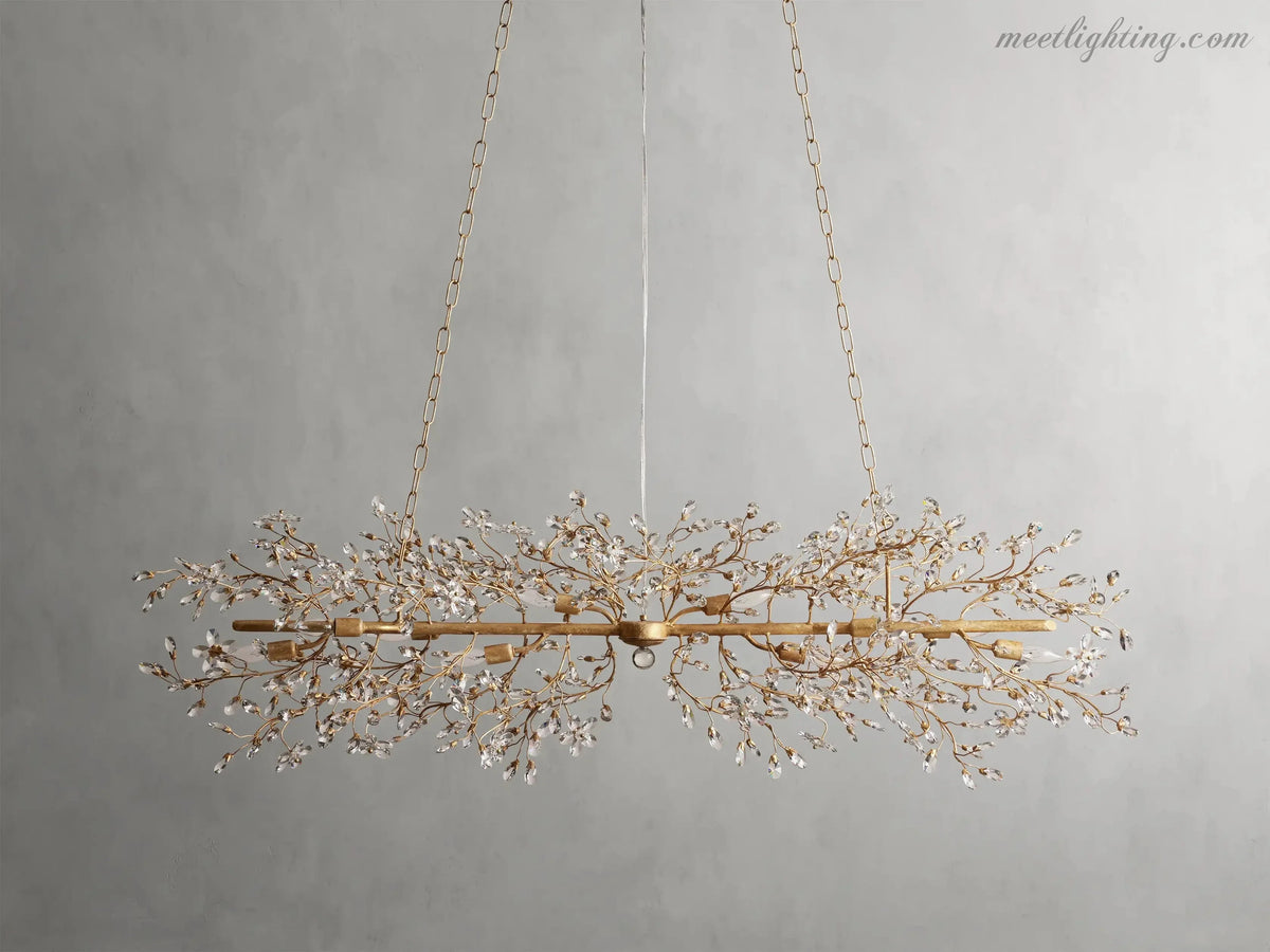 Crystal Branch Chandelier 8-10 Light Linear Fixture for Dining Room Gold Silver Bronze Finish | Thomler