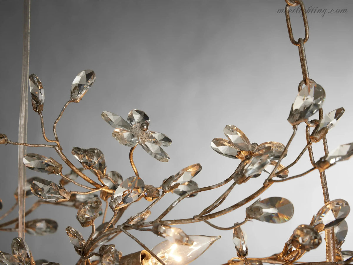 Crystal Branch Chandelier 8-10 Light Linear Fixture for Dining Room Gold Silver Bronze Finish | Thomler