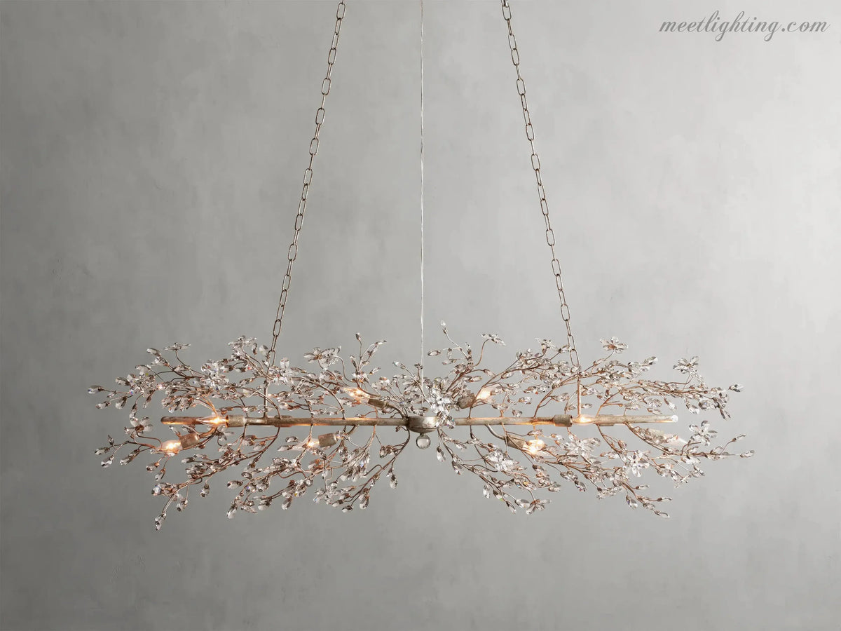 Crystal Branch Chandelier 8-10 Light Linear Fixture for Dining Room Gold Silver Bronze Finish | Thomler