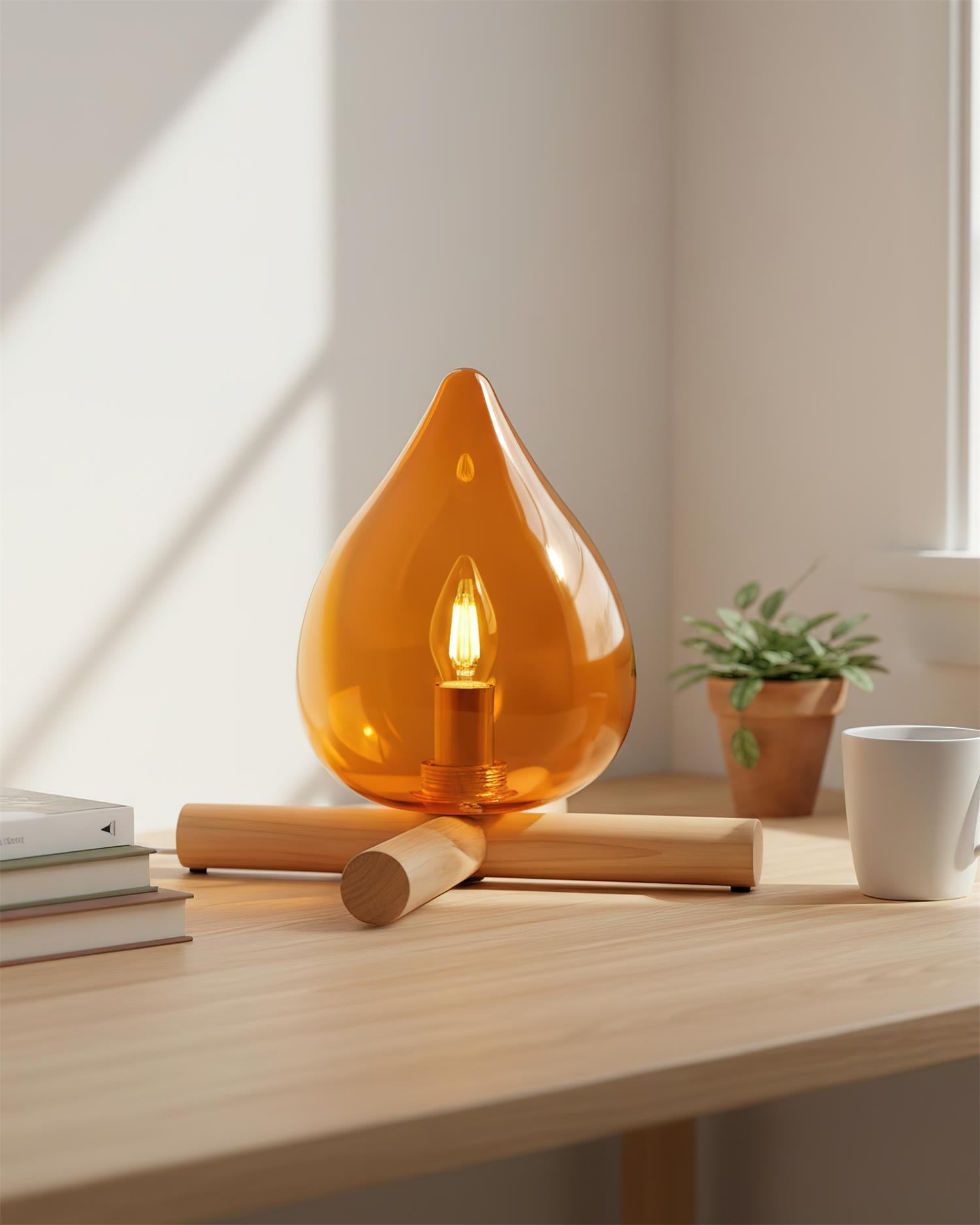 Table Lamp Wood Glass 11.8 in Orange Bedroom Desk Nightstand Ambient Lighting Three-Color Changing | Thomler