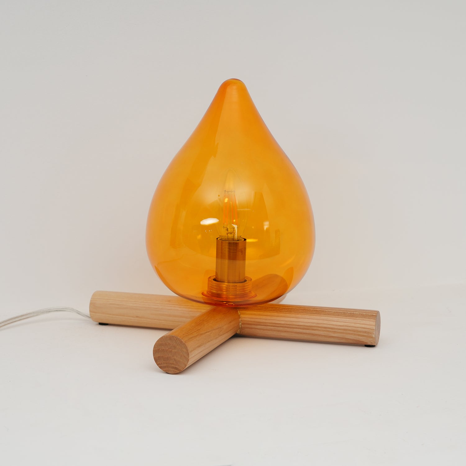Table Lamp Wood Glass 11.8 in Orange Bedroom Desk Nightstand Ambient Lighting Three-Color Changing | Thomler