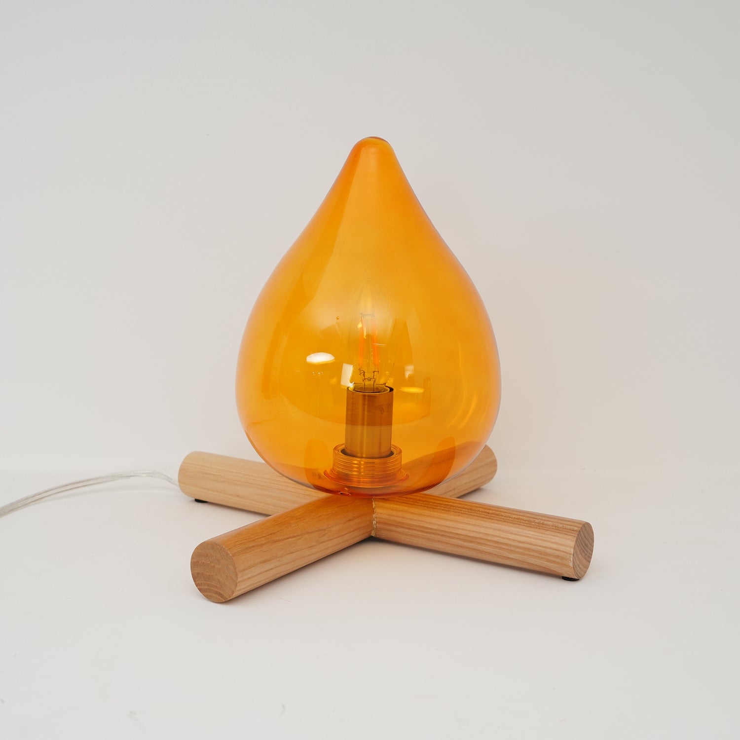Table Lamp Wood Glass 11.8 in Orange Bedroom Desk Nightstand Ambient Lighting Three-Color Changing | Thomler
