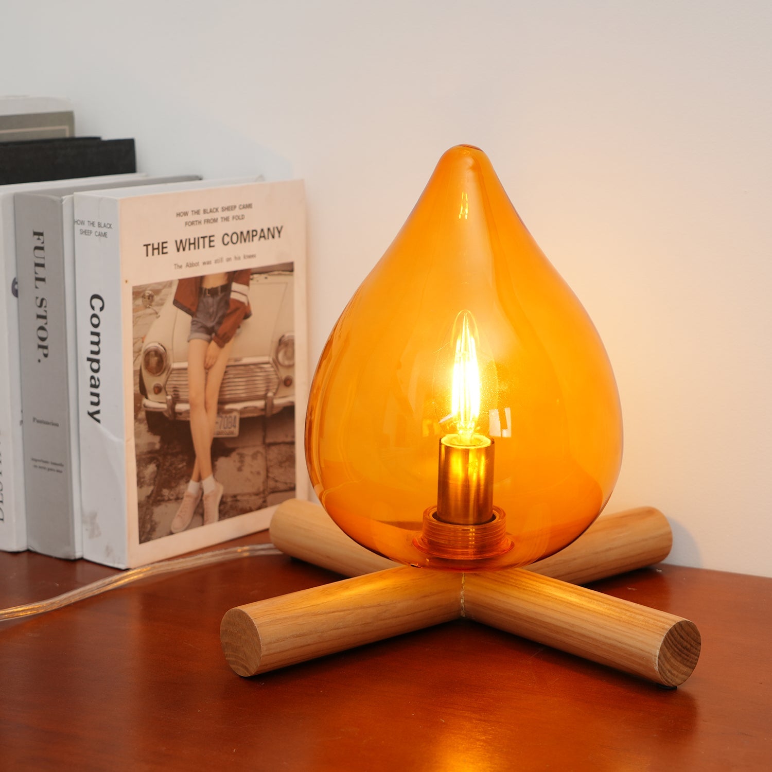 Table Lamp Wood Glass 11.8 in Orange Bedroom Desk Nightstand Ambient Lighting Three-Color Changing | Thomler