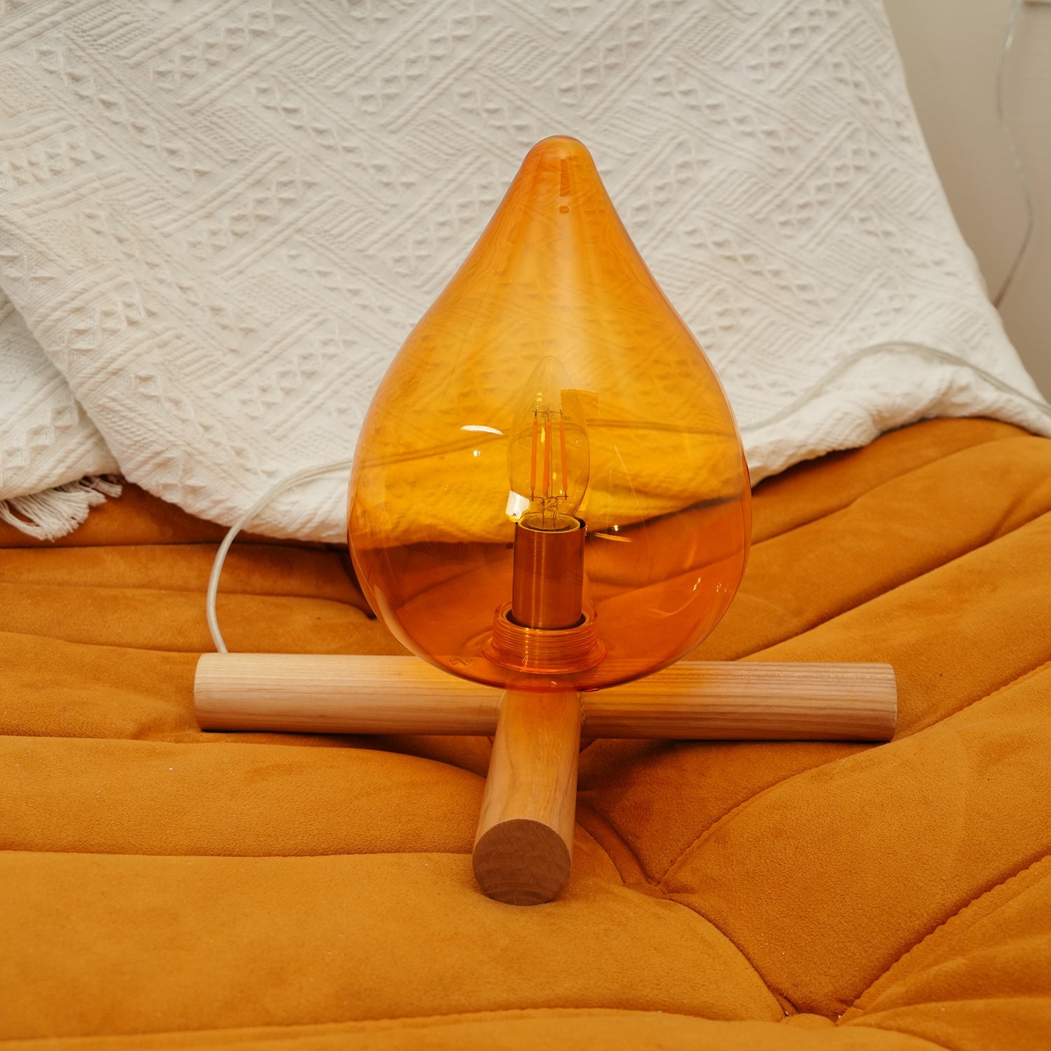 Table Lamp Wood Glass 11.8 in Orange Bedroom Desk Nightstand Ambient Lighting Three-Color Changing | Thomler