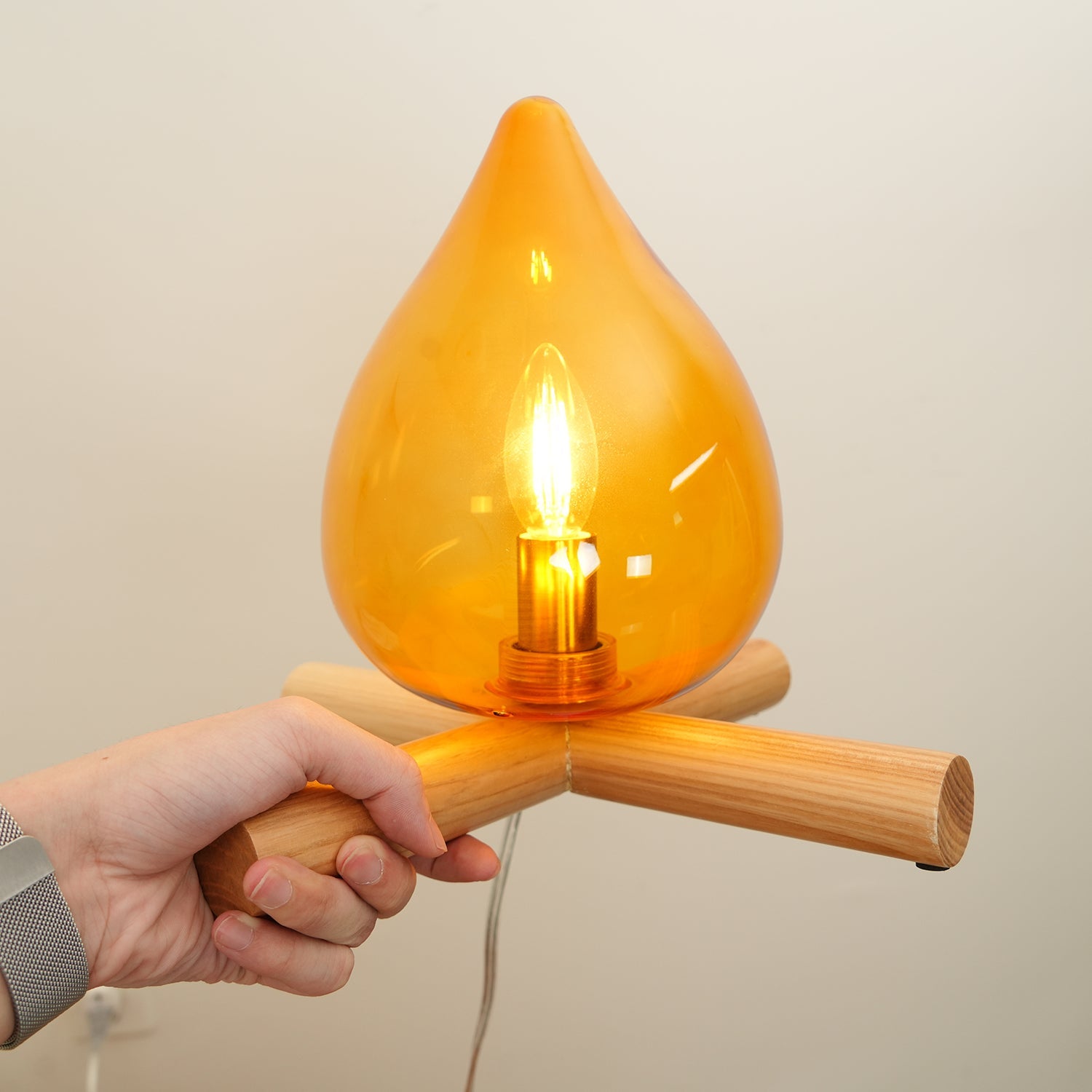 Table Lamp Wood Glass 11.8 in Orange Bedroom Desk Nightstand Ambient Lighting Three-Color Changing | Thomler