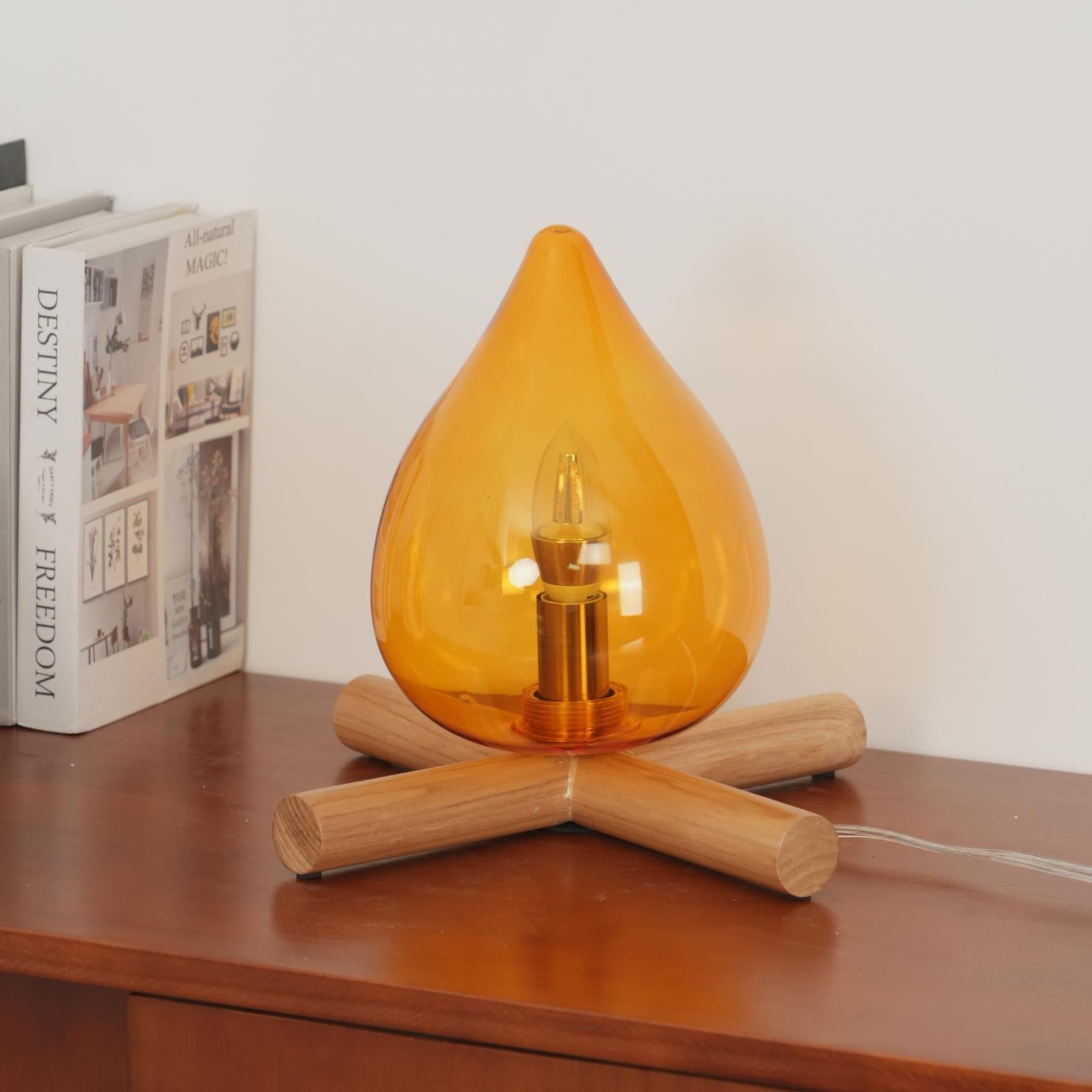 Table Lamp Wood Glass 11.8 in Orange Bedroom Desk Nightstand Ambient Lighting Three-Color Changing | Thomler