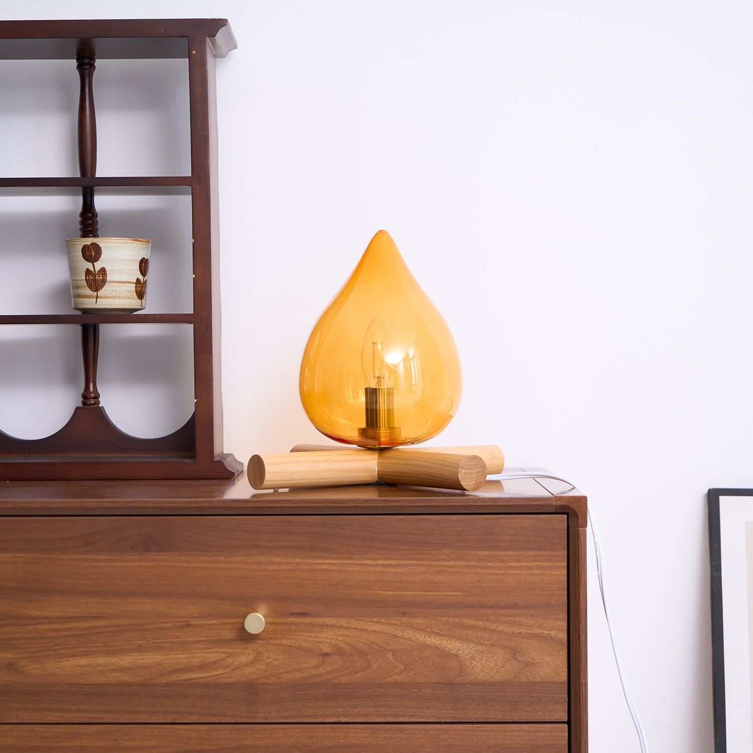 Table Lamp Wood Glass 11.8 in Orange Bedroom Desk Nightstand Ambient Lighting Three-Color Changing | Thomler