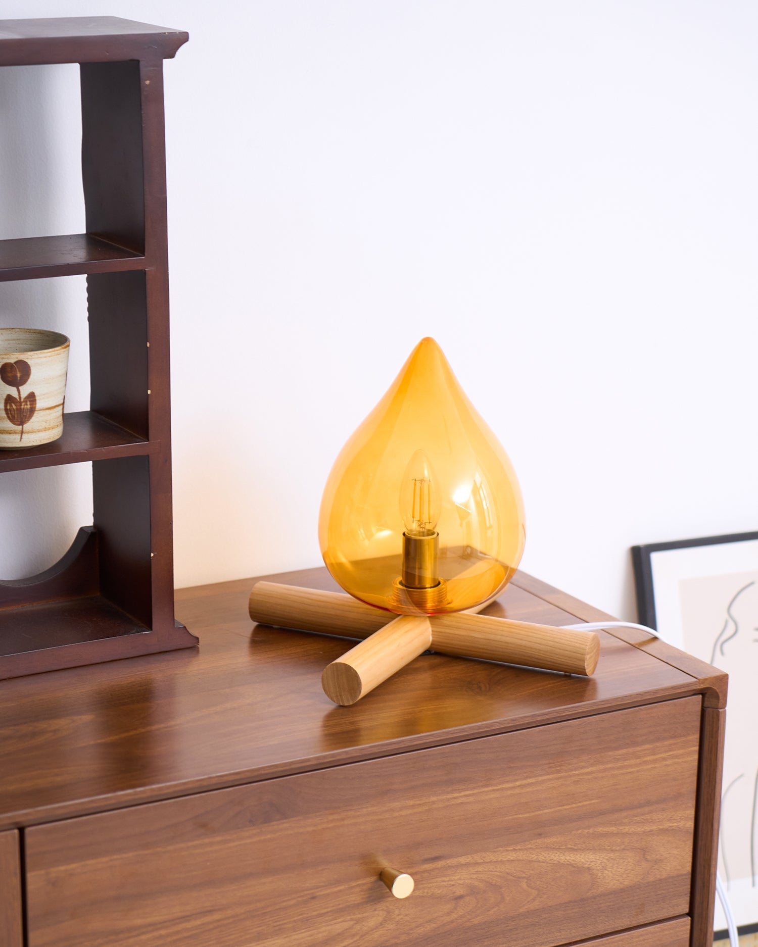 Table Lamp Wood Glass 11.8 in Orange Bedroom Desk Nightstand Ambient Lighting Three-Color Changing | Thomler