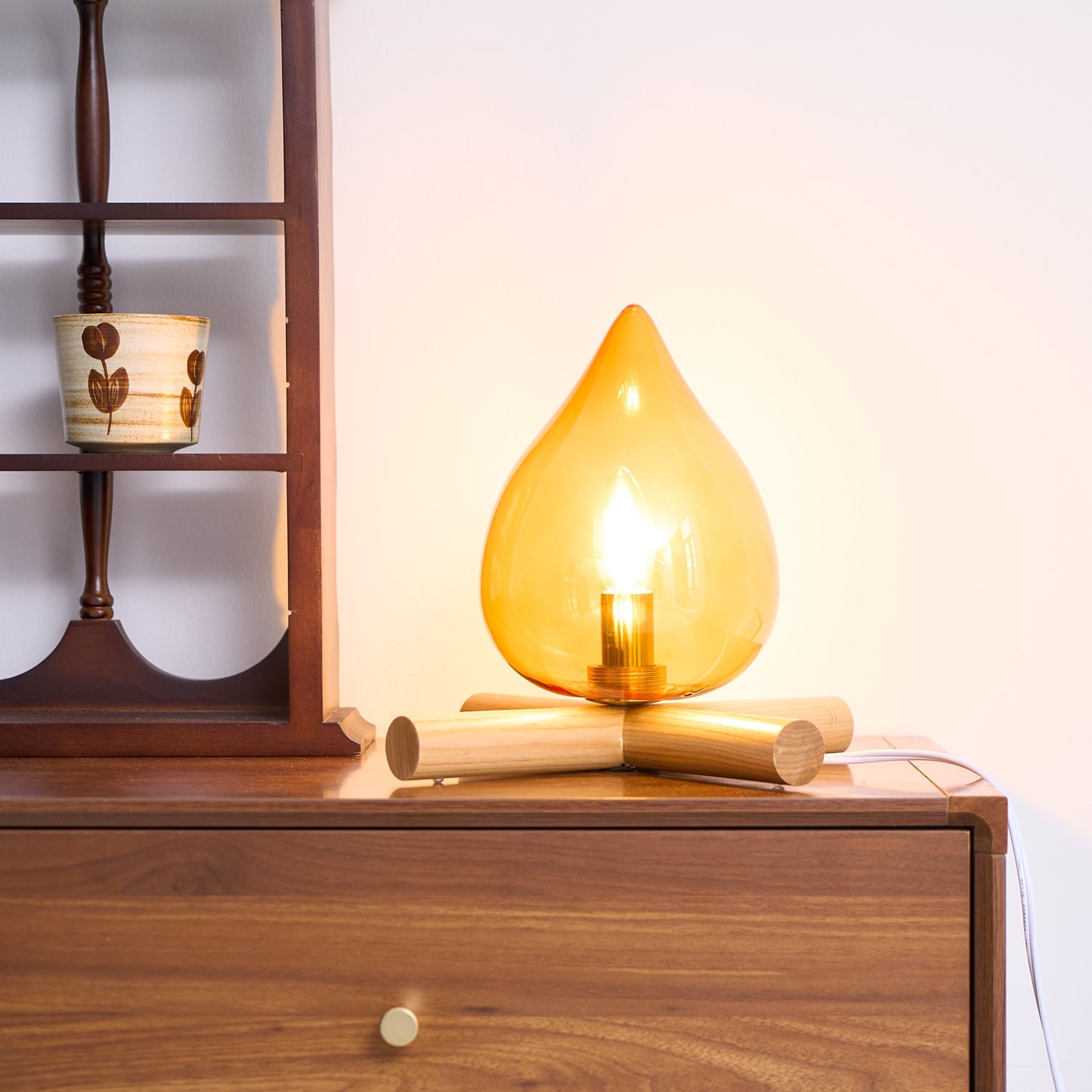 Table Lamp Wood Glass 11.8 in Orange Bedroom Desk Nightstand Ambient Lighting Three-Color Changing | Thomler