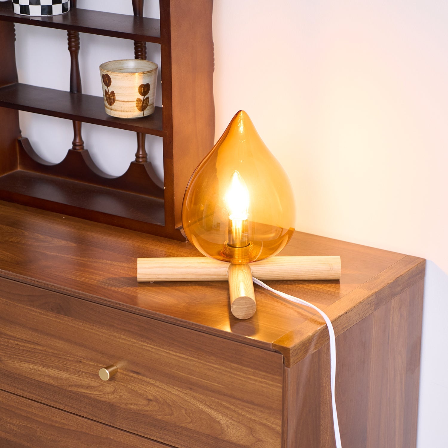 Table Lamp Wood Glass 11.8 in Orange Bedroom Desk Nightstand Ambient Lighting Three-Color Changing | Thomler