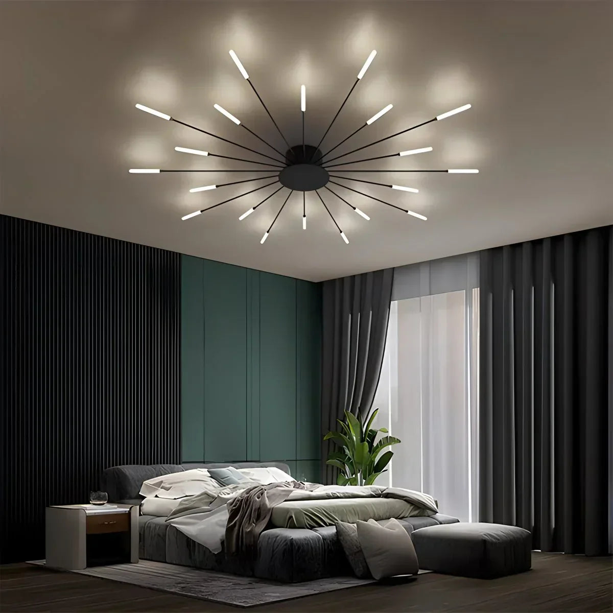 Ceiling Light Metal 20 To 42 Light Points Gold Living Room Dining Room Dimmable LED Starburst Fixture | Thomler