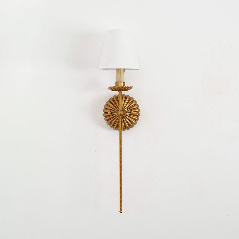 Wall Lamp Metal Fabric Shade 15W Antique Gold Bedroom Hallway Sconce Classic Modern Lighting Fixture | Thomler