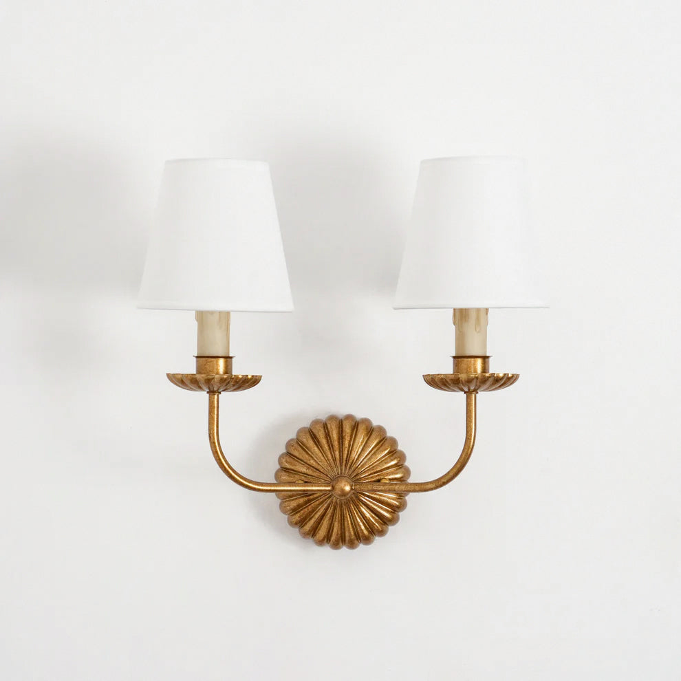 Wall Lamp Metal Fabric Shade 15W Antique Gold Bedroom Hallway Sconce Classic Modern Lighting Fixture | Thomler