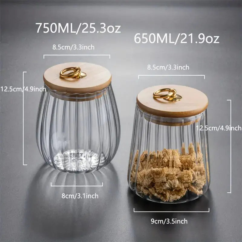Storage Jar Borosilicate Glass Wooden Lid Tea Herb Kitchen Organiser Airtight Food Storage Container Scandinavian Countertop Display | Thomler