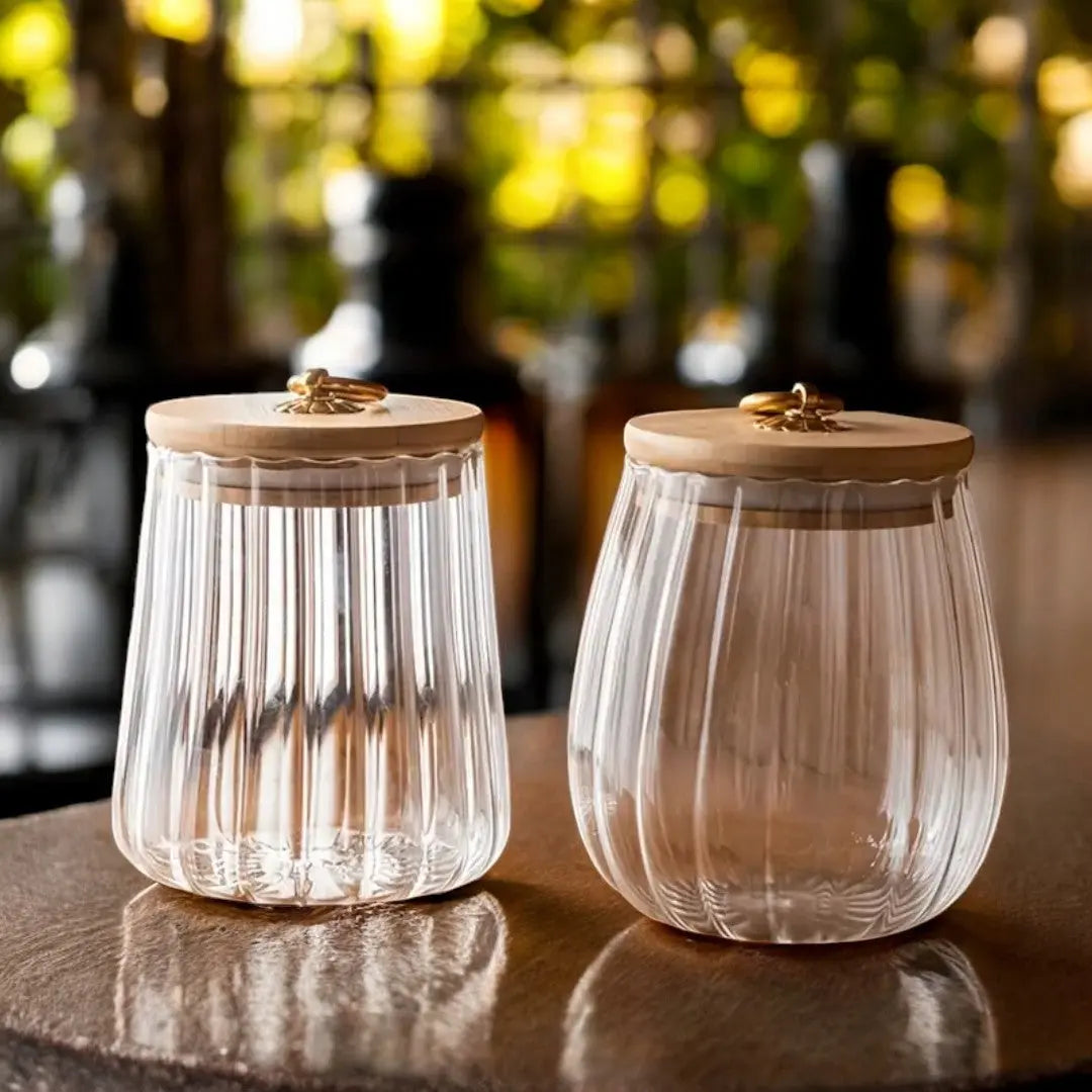 Storage Jar Borosilicate Glass Wooden Lid Tea Herb Kitchen Organiser Airtight Food Storage Container Scandinavian Countertop Display | Thomler