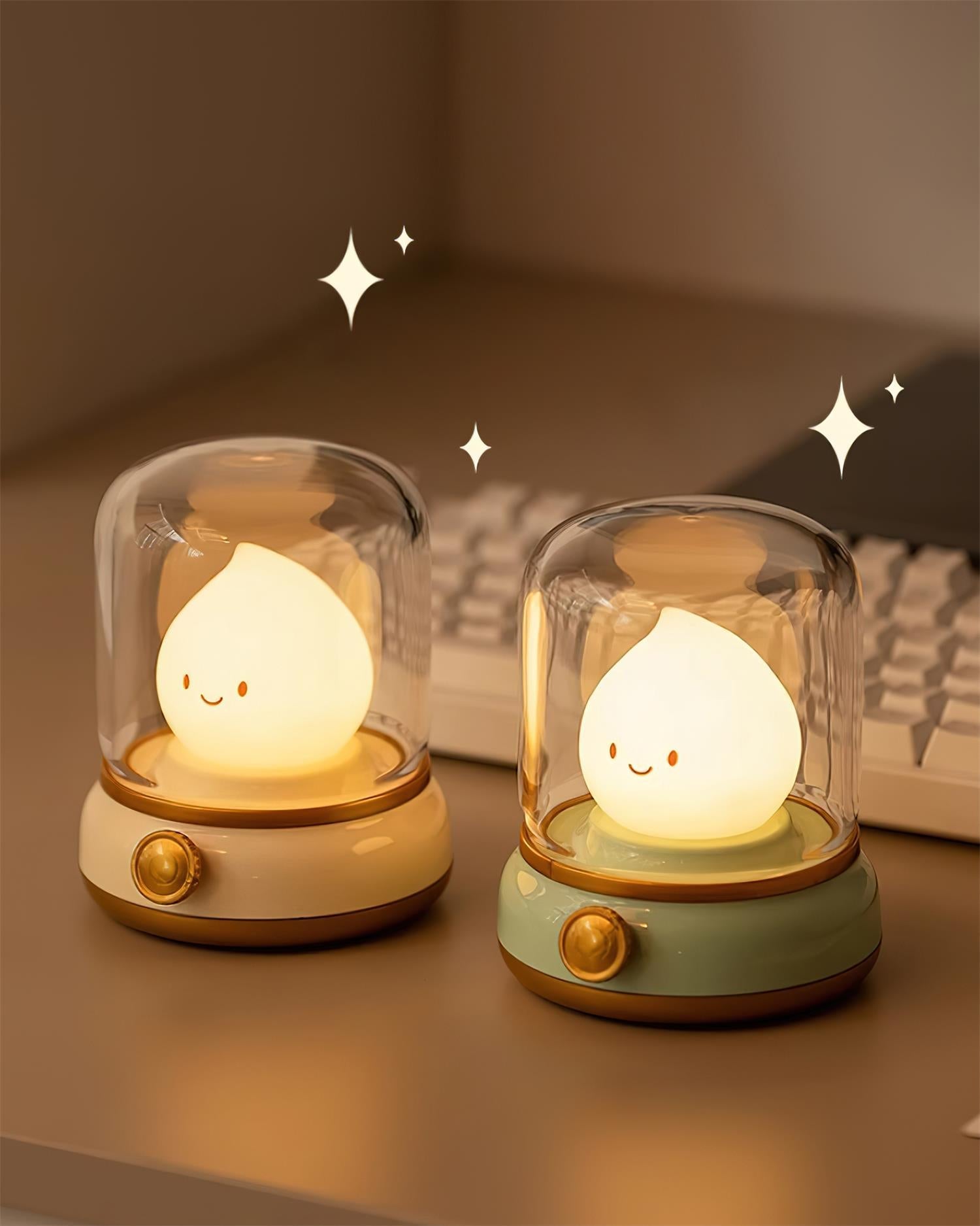 Night Light ABS Flame LED 3.9 in Adjustable Green Beige White Clear Bedroom Desk Accent Lamp | Thomler