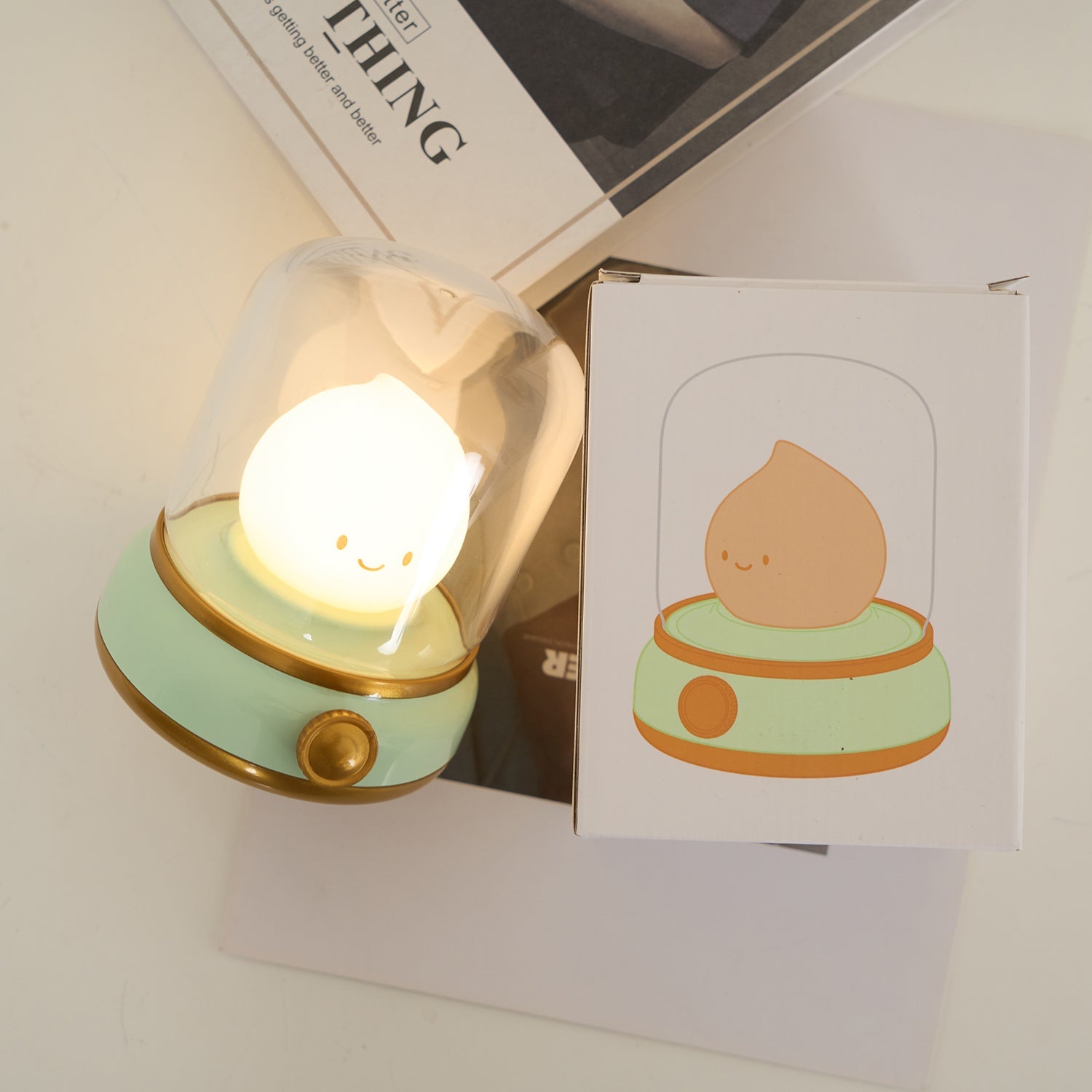 Night Light ABS Flame LED 3.9 in Adjustable Green Beige White Clear Bedroom Desk Accent Lamp | Thomler