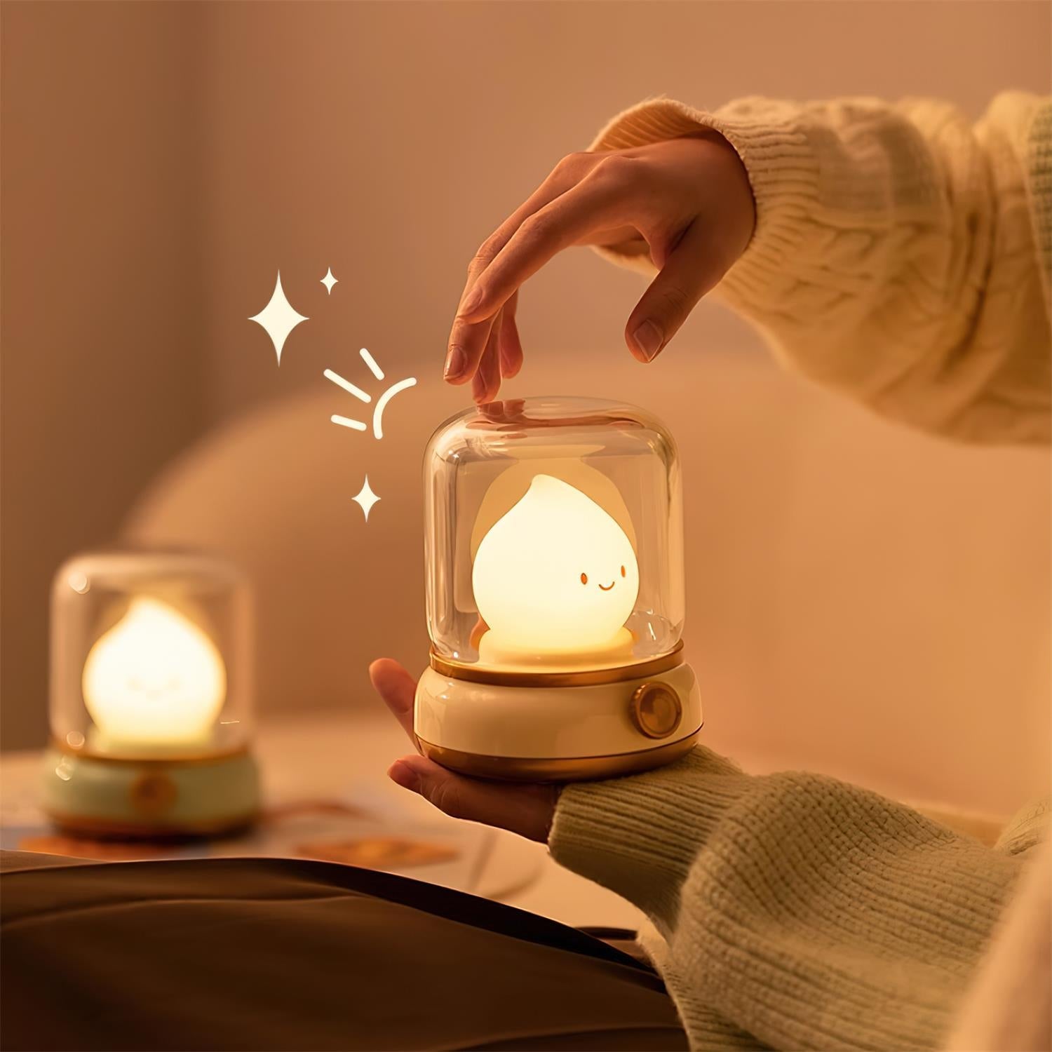 Night Light ABS Flame LED 3.9 in Adjustable Green Beige White Clear Bedroom Desk Accent Lamp | Thomler