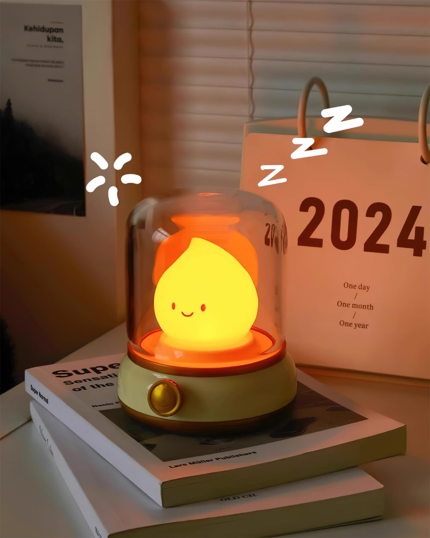 Night Light ABS Flame LED 3.9 in Adjustable Green Beige White Clear Bedroom Desk Accent Lamp | Thomler