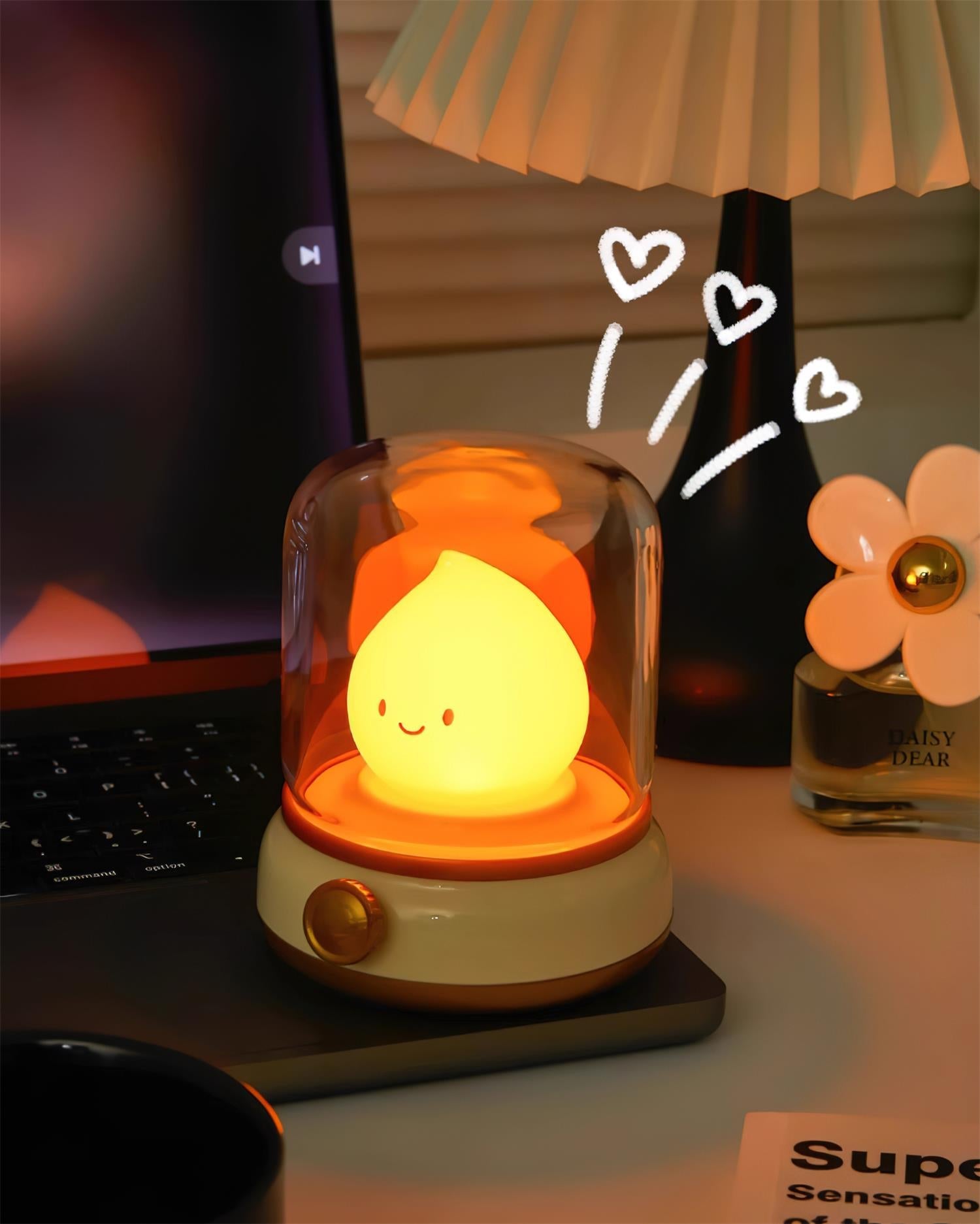 Night Light ABS Flame LED 3.9 in Adjustable Green Beige White Clear Bedroom Desk Accent Lamp | Thomler